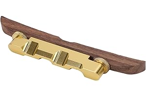 WALFRONT Guitar Bridge Adjustable Height Metal Rosewood Floating Bridge with Gold Wheels and Posts for Archtop Jazz Guitars