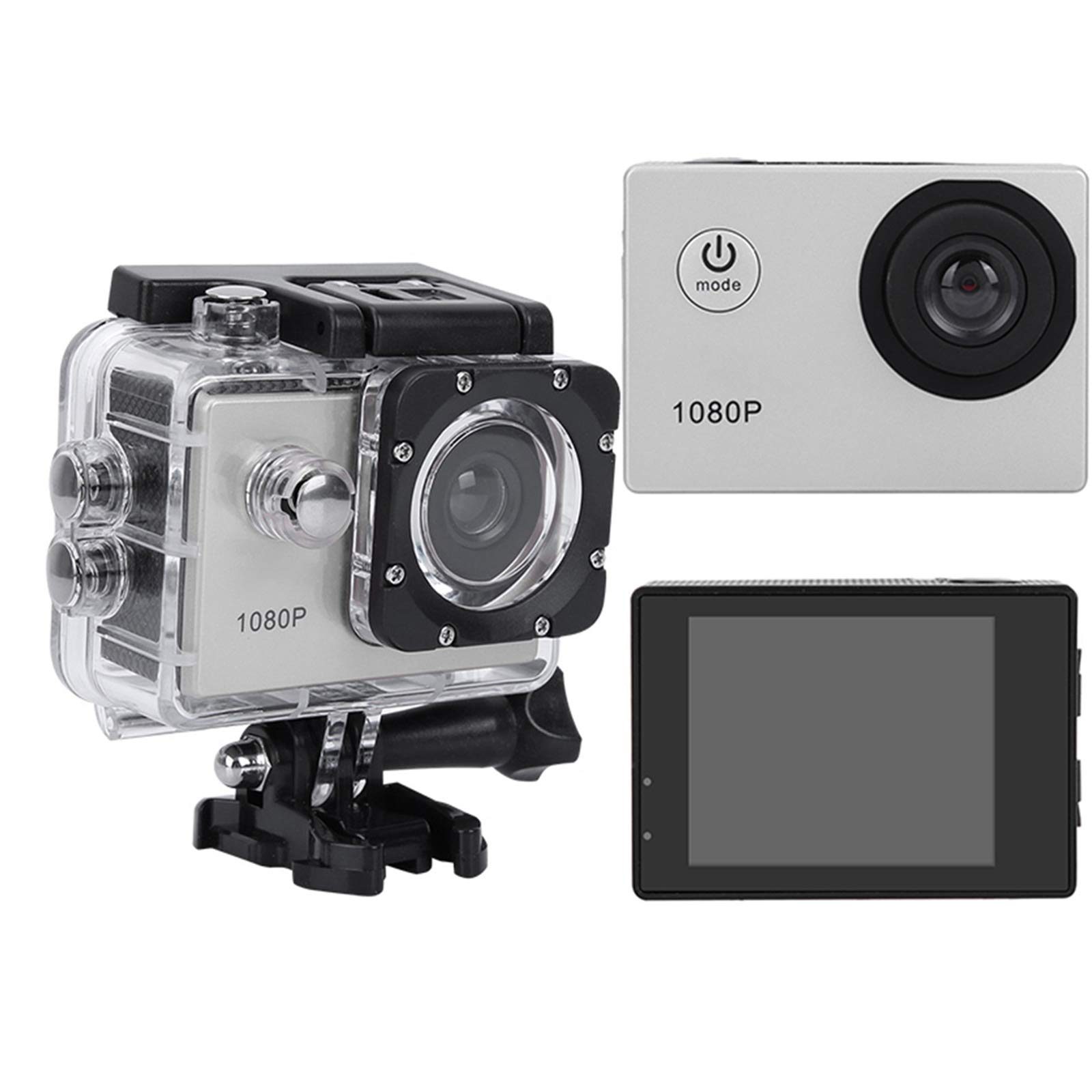 Bindpo Action Camera, 1080P 12MP HD 30M Waterproof Sports Camera 2 Inch Touch Screen with Accessories for Vlogging, Diving, Skiing(Silver)