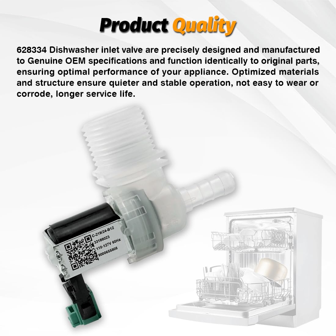 628334 OEM Dishwasher Water Inlet Valve 00628334 for Bosch Thermadore Dishwasher 10023852 9000655808 AP5691117 PS8729241 AP7193108 Part Updated Fix E15 Error Codes