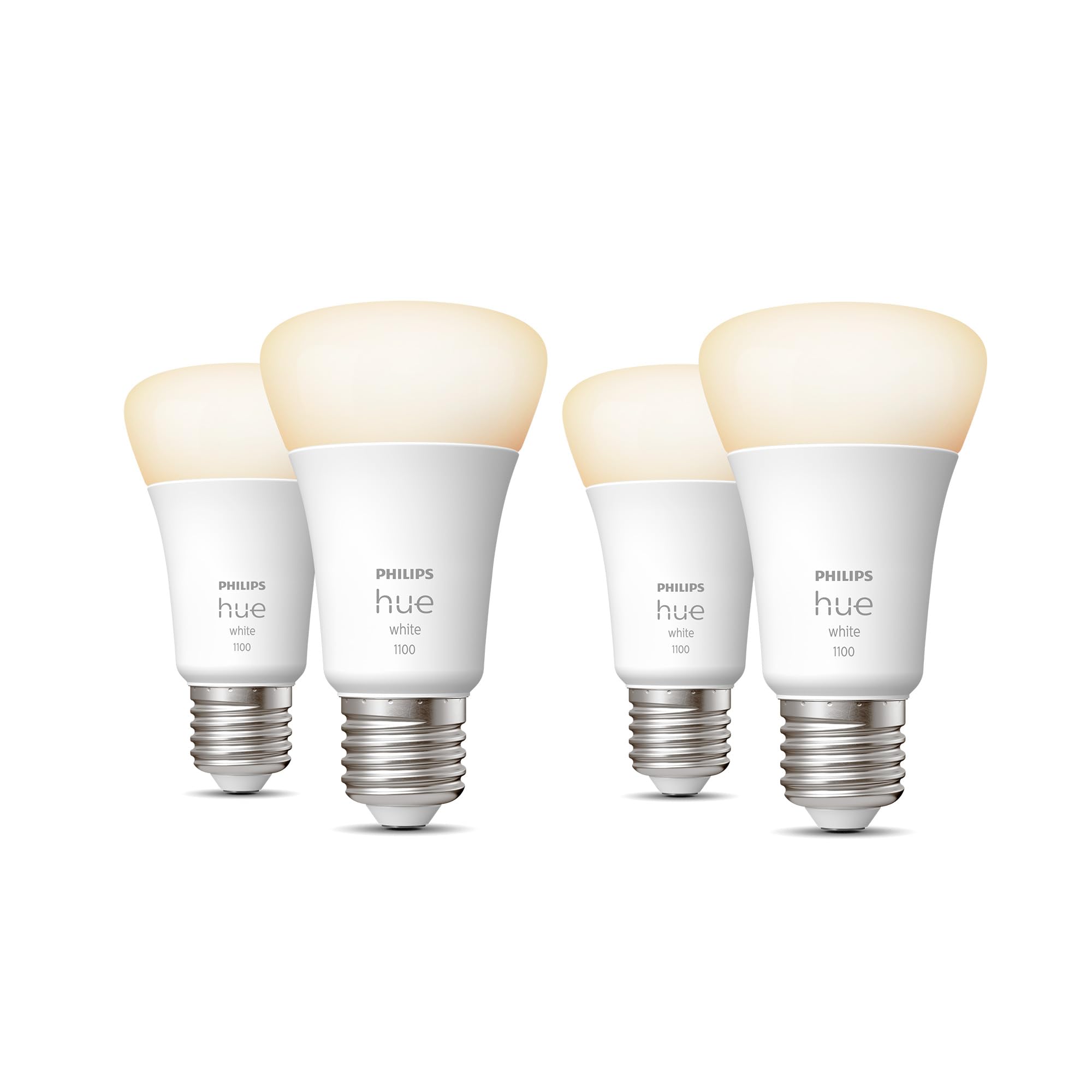 Philips Hue White E27 Lampe 4 Pack 4x1055lm, dimmbar, warmweißes Licht, steuerbar via App, kompatibel mit Amazon Alexa,9.5W (Echo, Echo Dot) 3