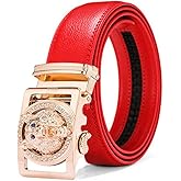 Numney Luxury Men's Belts Red Leather Wolf Head Buckle 1.38 inch Width Used for Mens Dress Casual Adjustable Belt