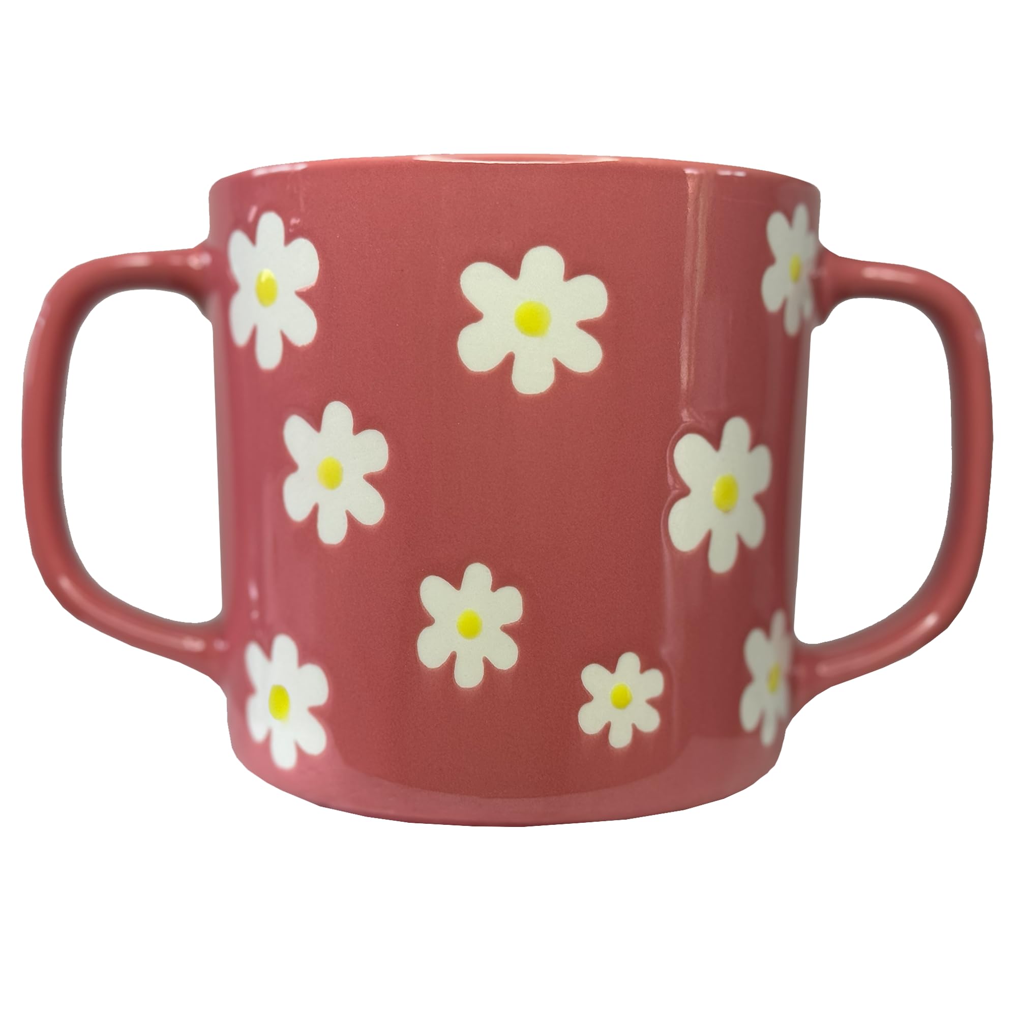 Boscul Two Handled Dignity Mug 400ml, Dual Handles, Weaker Grip, Elderly, Living Mobility Aid, Dignity. Flower Design Easy to Hold Coffee Tea Cup for Arthritis, Dementia and Parkinsons (Pink)