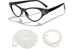 Kyerivs Old Lady Costume Accessories for Kids Women 100th Day of School Halloween Cosplay Granny Dress Up With Cat Eye Glasses Rhinestone Glasses Chain Pearl Necklace for Girls Boys Adults