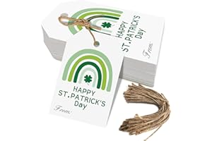 AUKOLASS 50pcs Happy St. Patrick's Day Gift Tags, Green Shamrock Rainbow Thank You Tags for Irish Party Favor and Gift Wrapping Decoration (Happy St. Patrick’s Day)