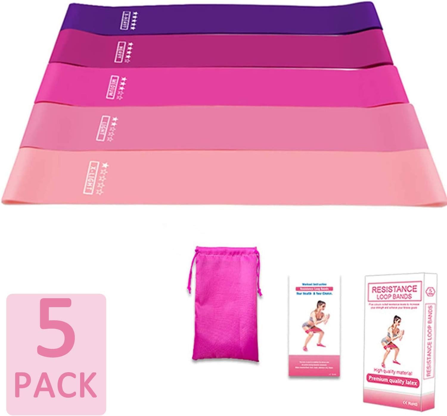 Eholder Resistance Bands Set, Fitness Exercise Band for Legs Glutes with 5 Different Resistance Levels, Skin Friendly Loop Bands for Home Gym Yoga Strength Training Pilates