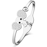 WEVENI Elephant Gifts for Women Cute Elephant Bracelet Cuff Bangle Stainless Steel Elephants Charms for Friends (A Silver Plated)