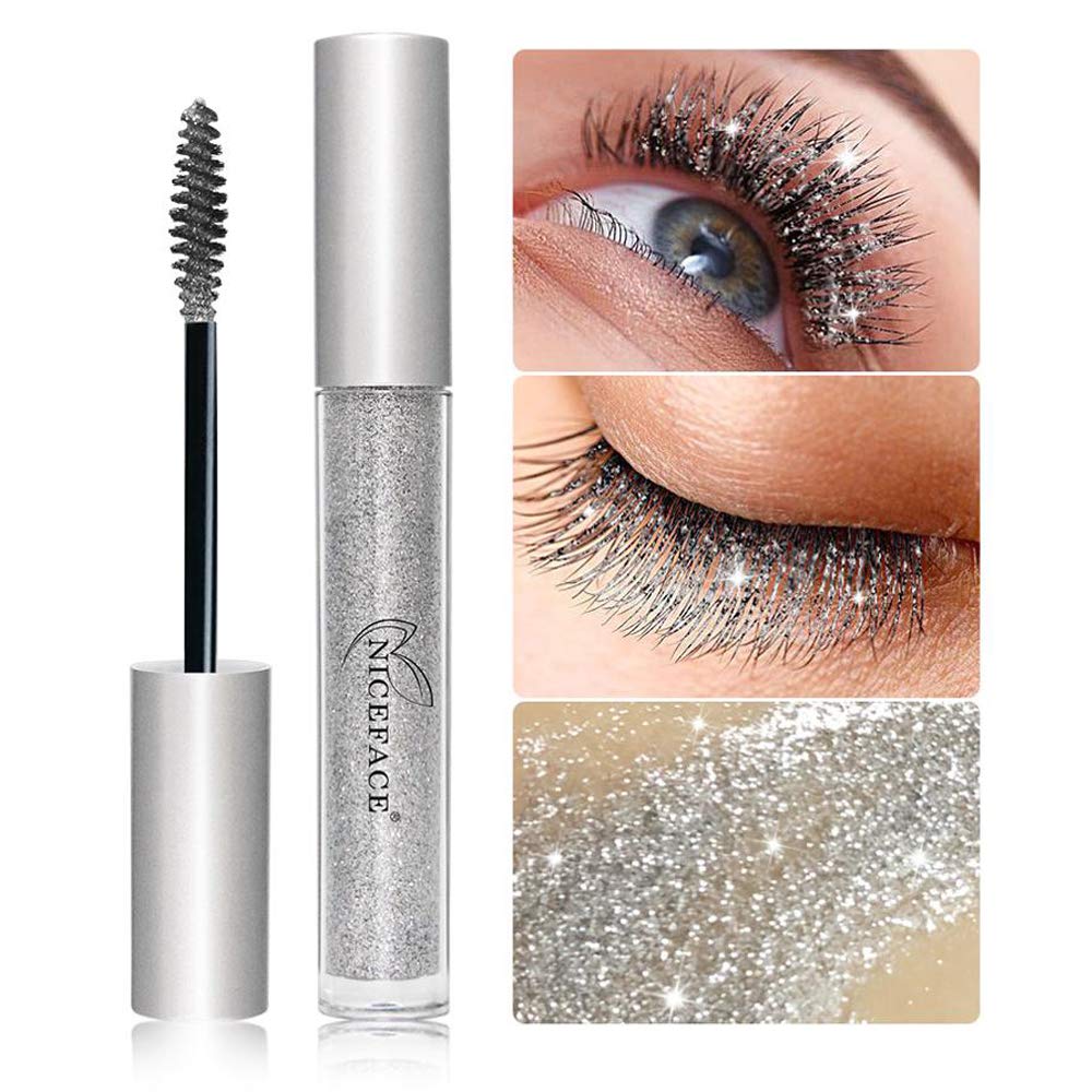 OCHILIMA Diamond Mascara Glitter Highlighter, Party Bling Bling Diamond Quick Dry Long Lasting Waterproof Curling Thick Shiny Eyelash