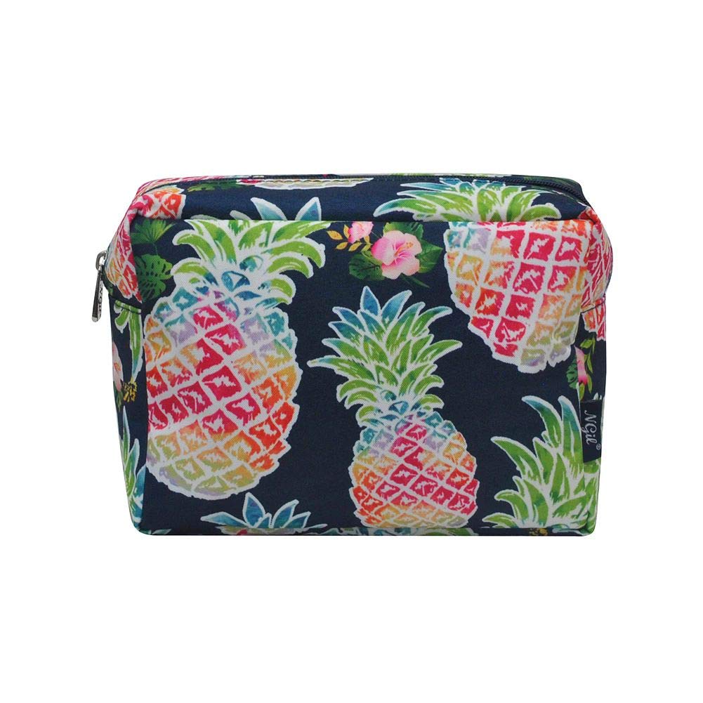 NGIL Women's Large Travel Cosmetic Pouch Bag (Tropical Pineapple Navy)