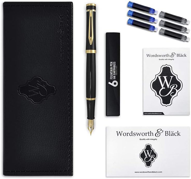 Wordsworth & Black Fountain Pen Set, Medium Nib, Includes 24 Ink Cartridges and Ink Refill Converter, Gift Case, Journaling - Image 3
