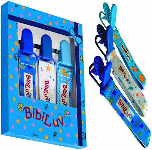 Pacifier Clip - Pack of 3 Soothie Teething Rings with Chain Holder- Safe for Babies - BPA Free, No Lead - Adorable Design Leash Prevents Ring Fall Offs - Perfect for Boys - Ideal Baby Gift