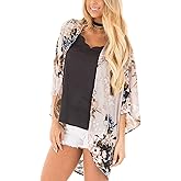 Chunoy Women Floral Beach Wear Cover Up Chiffon Kimono Cardigan Open Front Blouse Top