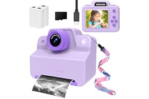 TOPELOTEK Kids Camera Instant Print Photos, Instant Print Camera for Kids Instant Camera Print Pictures Instantly, Toy Camera Instant Print Toddler Camera for Girls Boys 3 4 5 6 7 8 9 10 11 12 Years(Purple)