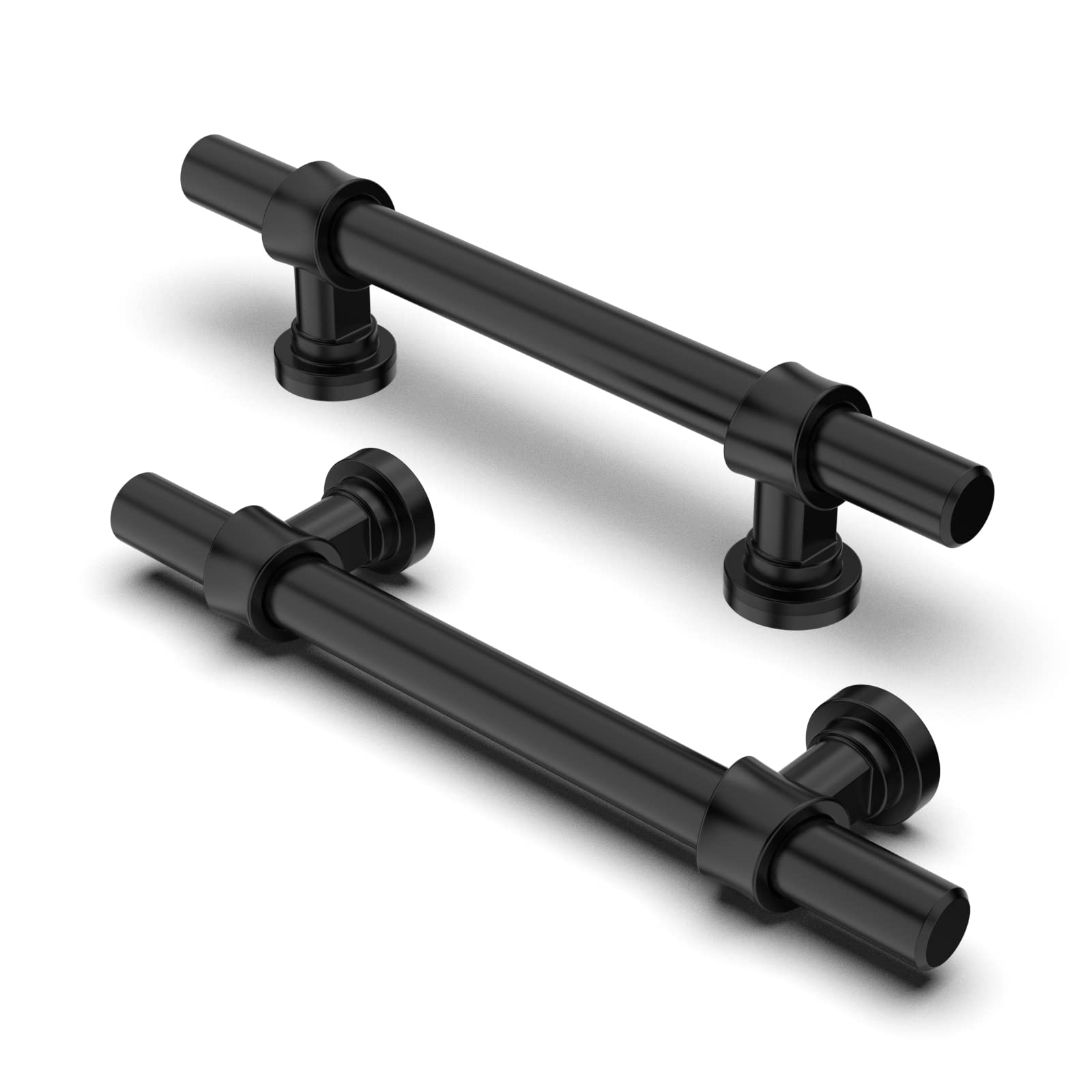 FURNIWARE Pack of 5 Cabinet Handles, Hardware Drawer Pulls Kitchen Cabinet Door Handles Pull for Kitchen Dresser Drawer Bathroom, Matt Black,96mm(3.8 Inch) Hole Center