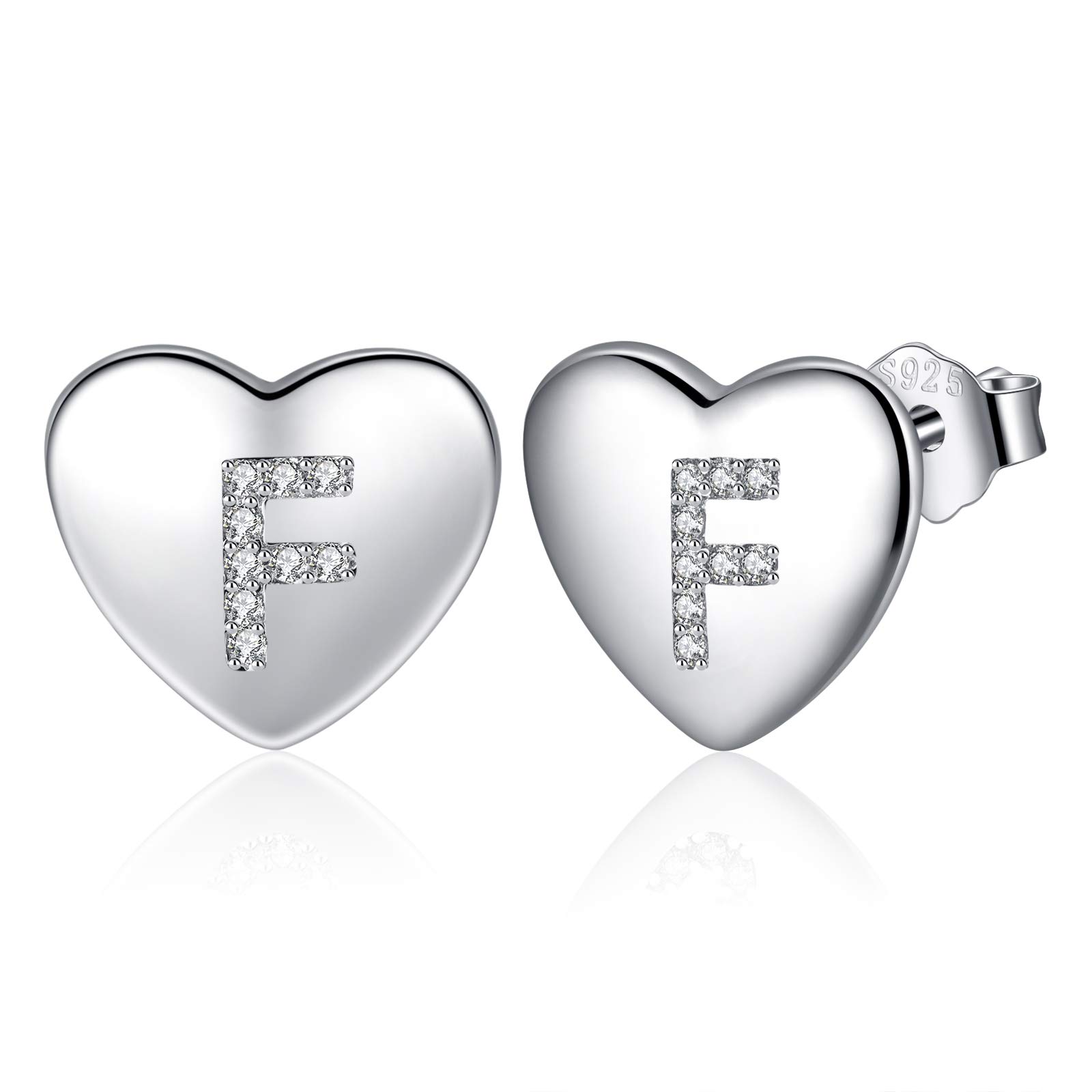 Jrêveinfini Sterling Silver Heart Initial Stud Earrings Women Girls hypoallergenic, Personalized Letter Jewelry Gift for Women and Girls