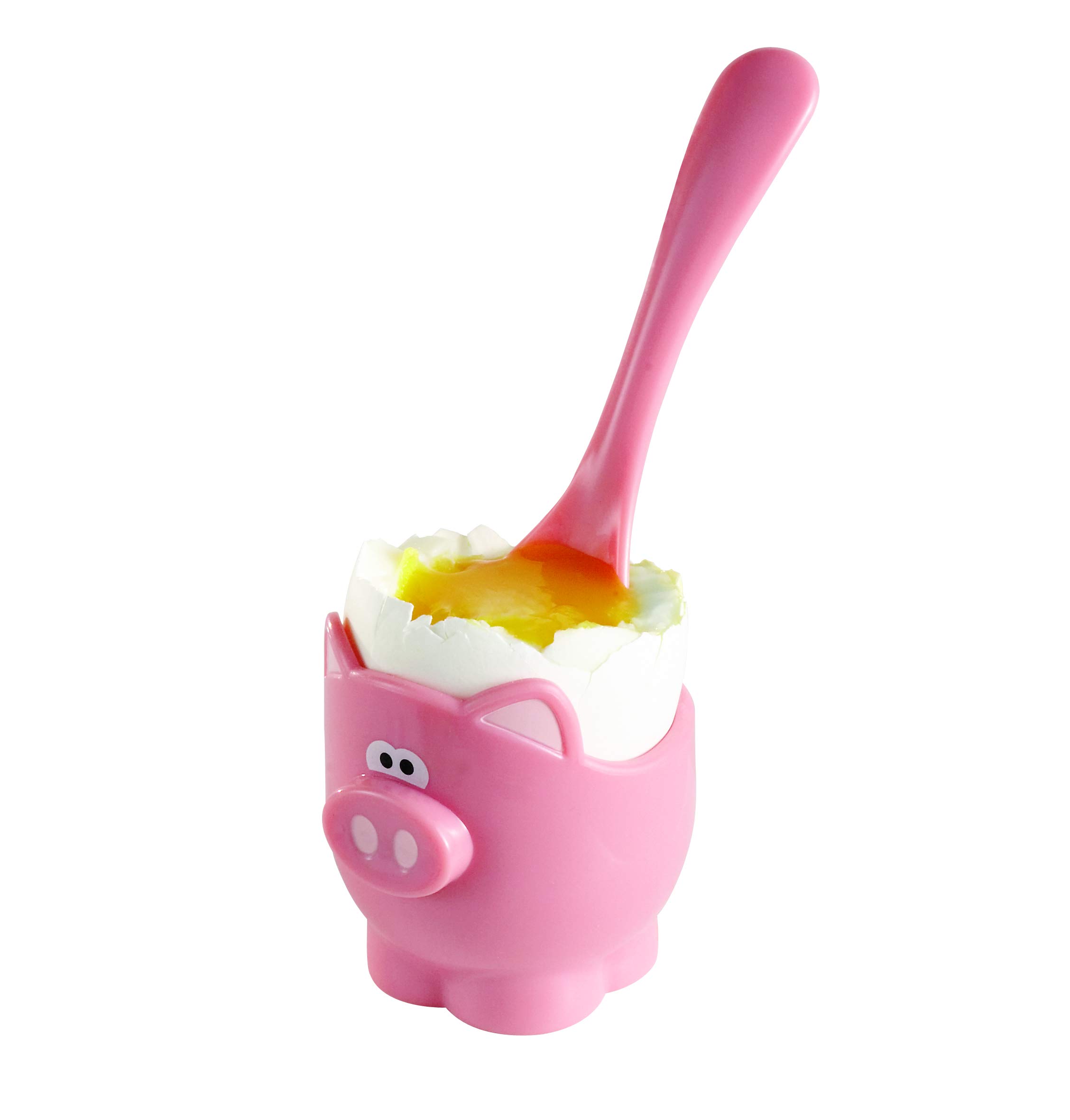 Joie Piggy Egg Cup Set, 2-Piece Soft and Hard-Boiled Egg Holder with Spoon, Pink