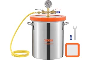 VEVOR 5 Gallon Vacuum Chamber, Upgraded Tempered Glass Lid Vacuum Degassing Chamber, 304 Stainless Steel Chamber, for Stabilizing Wood, Resin Degassing, Silicone Degassing and Plaster Degassing