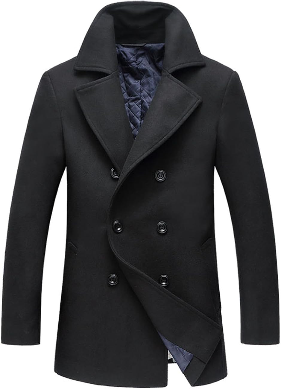 GLESTORE Homme Caban Laine Manteau Hiver Veste Slim Fit Classique Double Boutonnage TrenchCoat