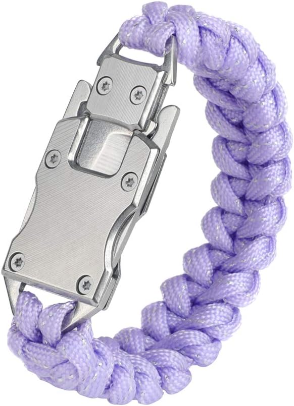 Paracord Knife Bracelet Survival Cord Bracelets, Emergency Tactical EDC Paracord Bracelet,Survival Gear Kit for Hiking Traveling Camping, Best Gift for Men & Women (Light Purple): Clothing