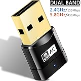 Heiyo AC600Mbps Networking Wifi Adapter, Wireless Dual Band USB Wifi Dongle for Mac PC Laptop Desktop Computer, Support for Windows XP/7/8/8.1/10│Linux 4.2/4.3/4.4│Mac 10.10 - 10.11