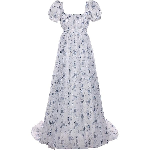 empire waist puff sleeve dress Pink Floral Puff Sleeve Square Neck Empire Waist Tiered Maxi Dress main image 0
