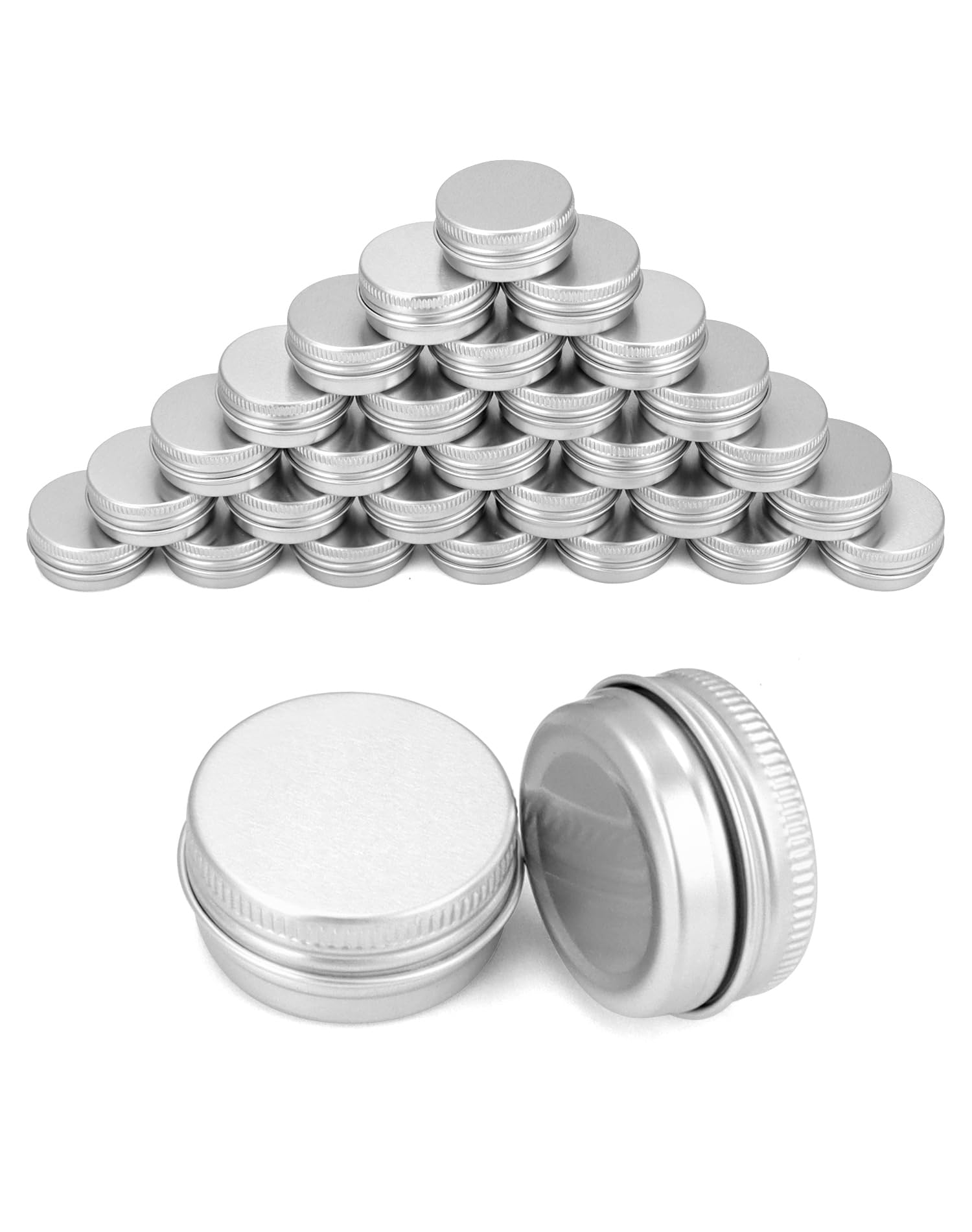 QWORK® 30Pcs Aluminum Tins with lids, Round Cans Empty Cosmetics Container Pots Travel Sample Pots for Cosmetics, Lip Balm, Salve, Candle, DIY Crafts (15ml)