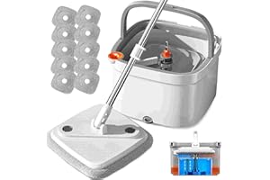 INWEJIA Spin Mop and Bucket Set with Self Separation System 360° Spinning Self-Wringing, Square Clean Mop and Bucket with Wringer-with Replaceable Mop Cloths-10Pads
