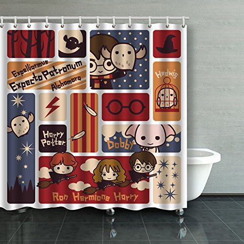 Family Unique Decorative Custom Xmas Shower Curtains Harry Potter Cartoon Scenes Pattern Waterproof Polyester Fabric Home Decor Bath Curtain Decor Bathroom Design Decorations 72X72 Inches