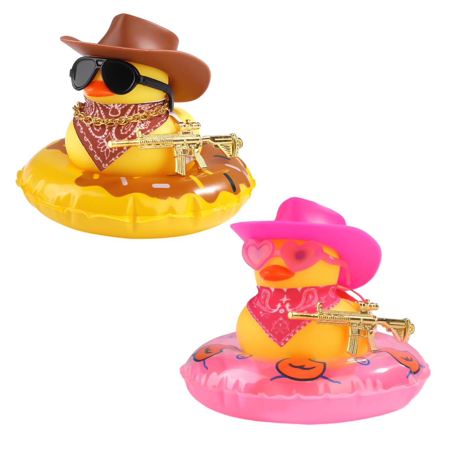 PEUTIER 2pcs Rubber Duck Ornaments, 2.1 Inch Halloween Duck Ornaments Rubber Duck Ornaments Mini Cowboy Hat Ducks with Sunglasses Necklace Halloween Accessories for Halloween Themed Car Decor