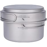 iBasingo Titanium Pot Pan Set with Folding Handle - Ultralight Portable Outdoor Cookware Mess Kit for Camping, Picnic, Travel &amp; Backpacking (1080ml Soup Pot, 900ml Cup, 500ml Frying Pan)