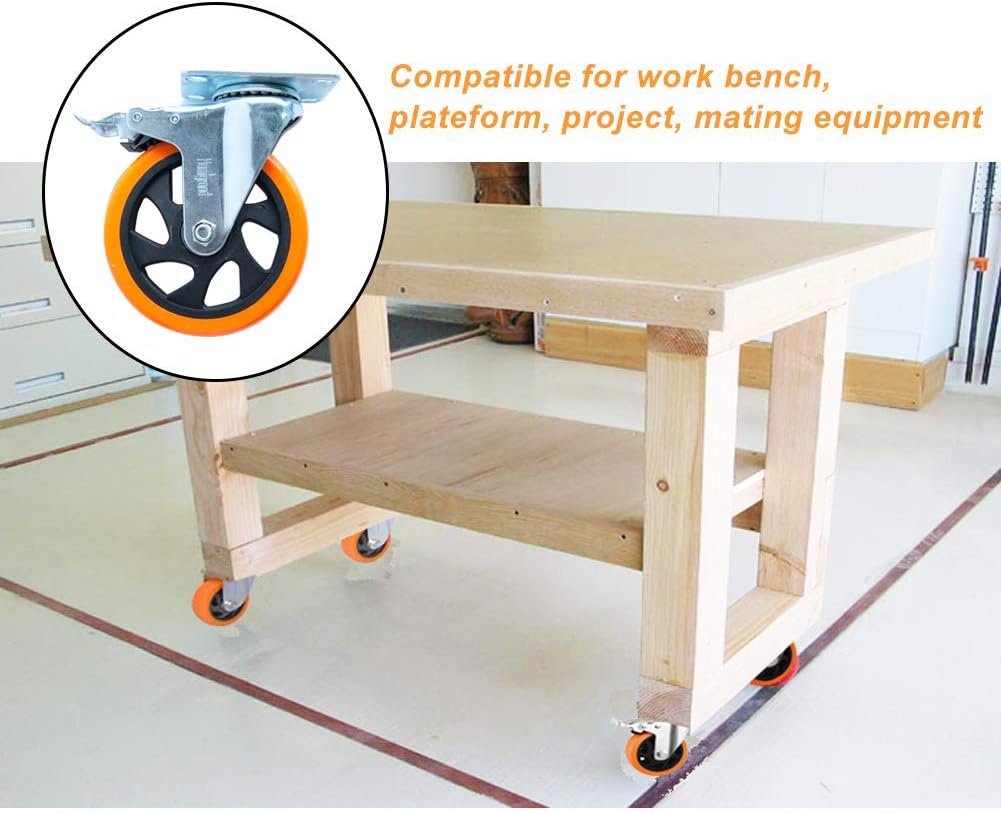 5" Swivel Casters Wheels with Screw Safety Dual Locking and Polyurethane Foam No Noise Wheels,Heavy Duty-550 Lbs Per Caster: Automotive
