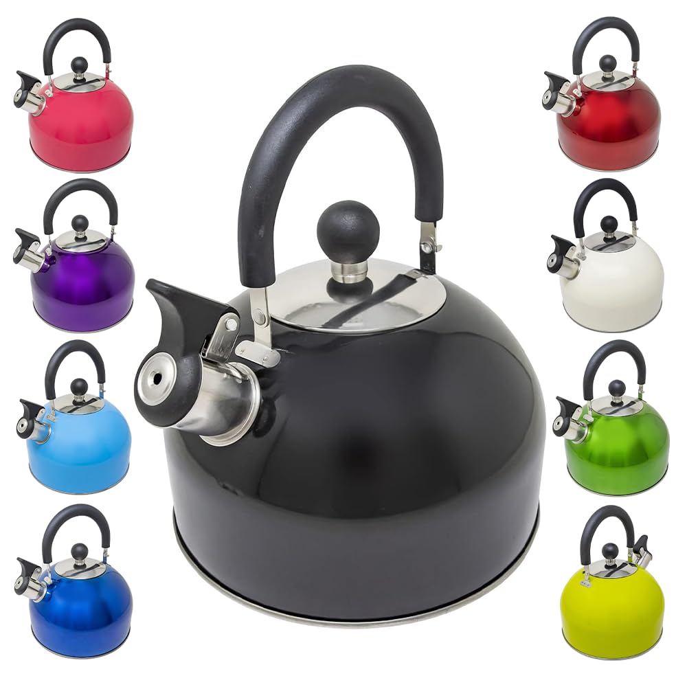 2.5L Stainless Steel Whistling Kettle - Suitable for Fishing, Camping, Hiking, Indoor & Outdoor | Camping Kettle for Gas Stove, Electric Stove, Camp Fire | Lightweight, Fast Boil, Phenolic Handle