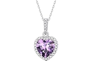 Bestyle Sparkling 925 Sterling Silver Birthstone Necklaces for Women, Created Heart/Round/Teardrop/Square Crystal Solitaire P