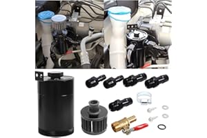 AUCELI Car Oil Catch Can Kit, Automotive Aluminum Baffled Oil Reservoir Tank Oil Separator with Adapters and Drain Valve Plug, 2 Ports oulet & inlet Breather Filter, 150ML Universal Fit