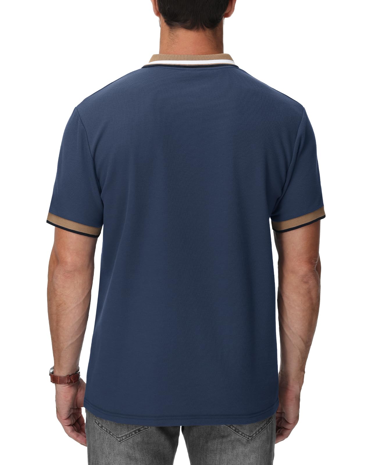 HMIYA Herren Poloshirt-Kontrast Kurzarm Poloshirt Herren Basic Sommer Shirt,Navyblau,XL 2