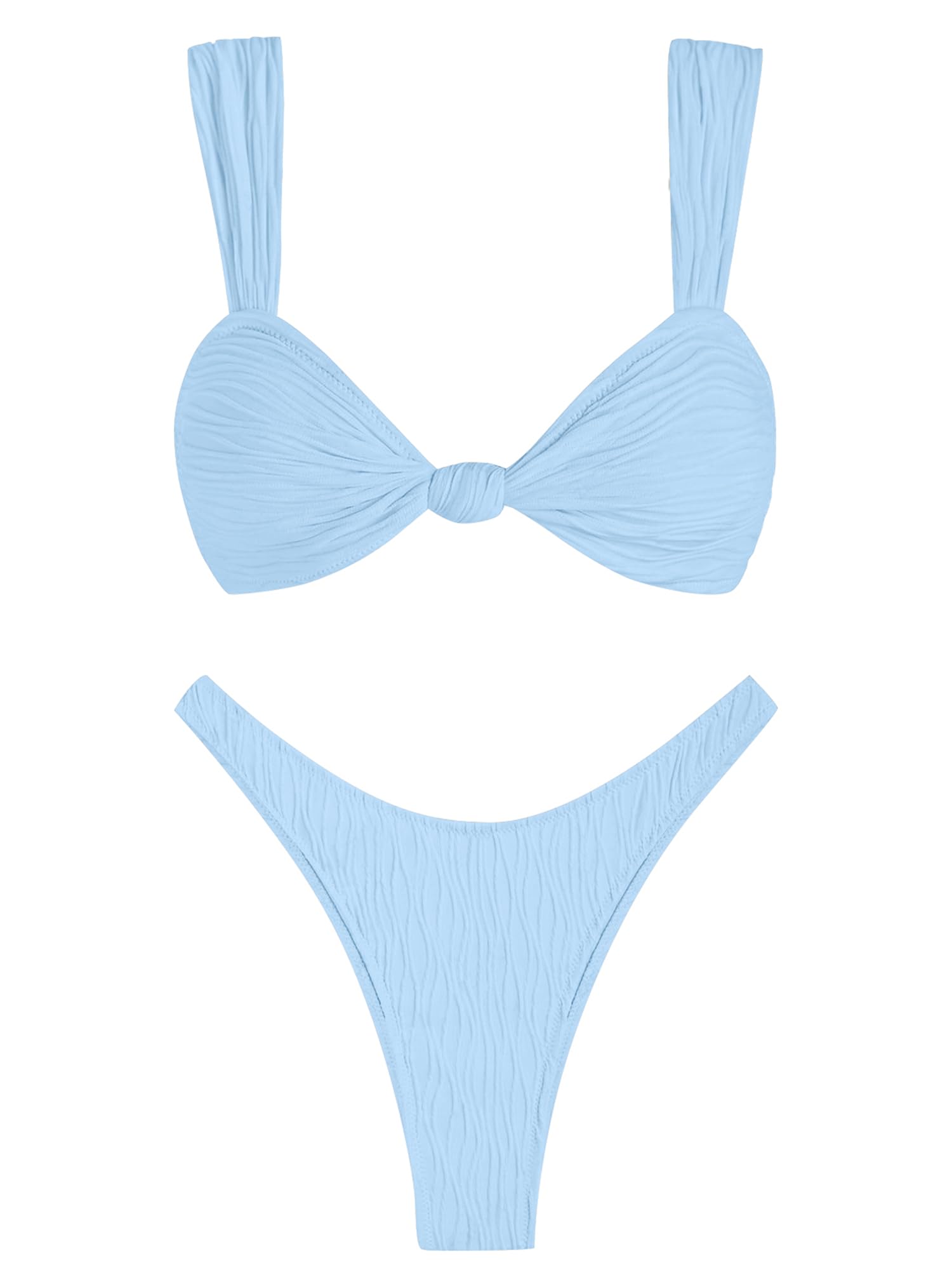 Photo 1 of ZAFUL 2025 Cheeky Bikini Sets for Women High Cut Swimsuit Textured Ribbed Bikini Thong Bathing Suit Sky Blue