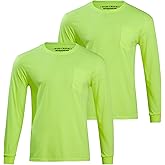 Bass Creek Outfitters Men's Workwear T-Shirt - 2 Pack High Visibility Long Sleeve Tee