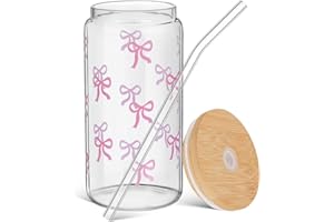 Gadpiparty Glass Cup with Lid and Straw, for Kids and Adults Reusable Spill-Resistant Mug for Smoothies Iced Coffee Travel an