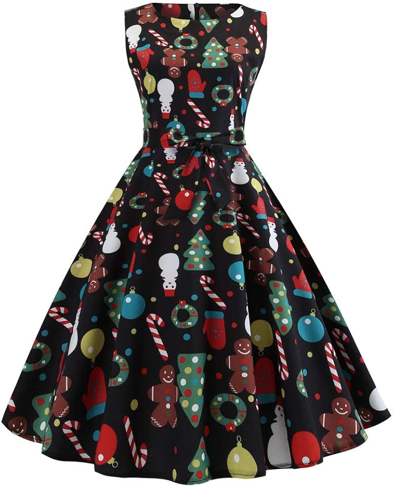 Yivise Womens Christmas Cocktail Dress 1920s Vintage Sleeveless Xmas Evening Grown Party Swing 