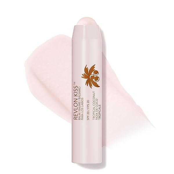REVLON KISS TINTED LIP BALM WITH SPF 20, HYDRATING, FLAVORED, INFUSED WITH NATURAL FRUIT OILS, 010 TROPICAL COCONUT, 0.09 OZ