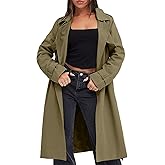 Fisoew Women's Double Breasted Trench Coats Causal Windproof Long Lapel Pocketed Overcoat with Belt