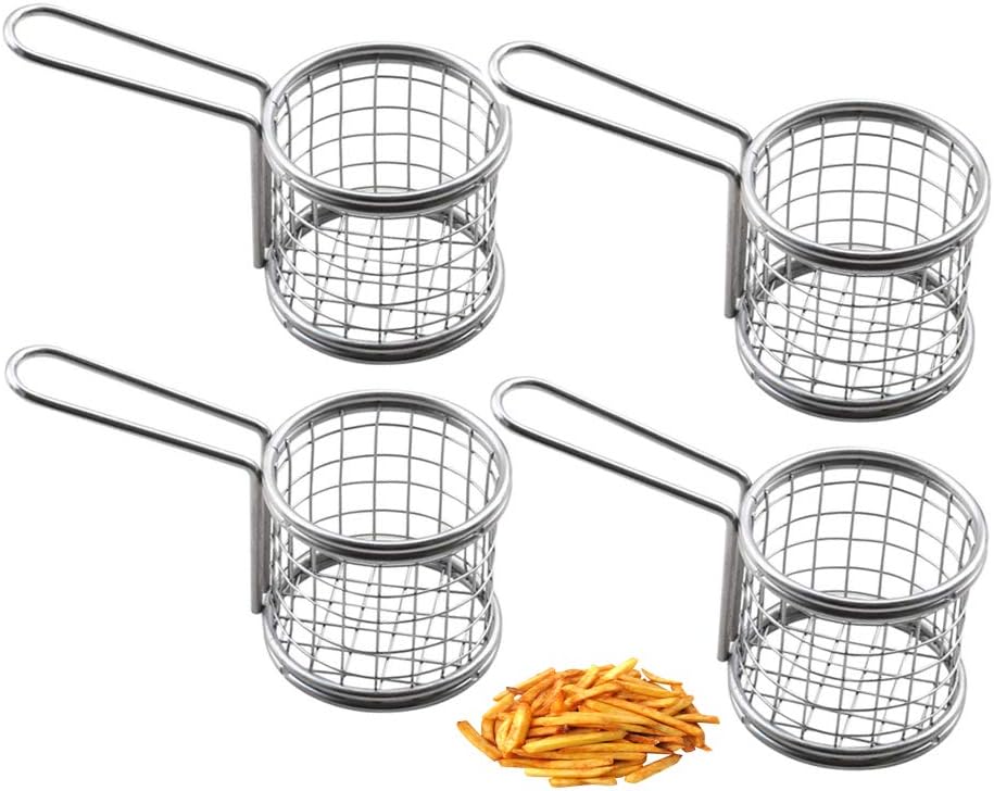 HUAXIONG Stainless Steel Food Strainer Colander - Round Deep Cup Food Basket Design - Best For Rinsing And Straining Pasta, Noodles, And Fruits Or Steaming, Par Boiling, And Blanching Vegetables In Water Or Broth - Corrosion And Rust Resistant High Quality High Carbon Steel Alloy 4PCS WH-BA03-4 [Energy Class A+++]