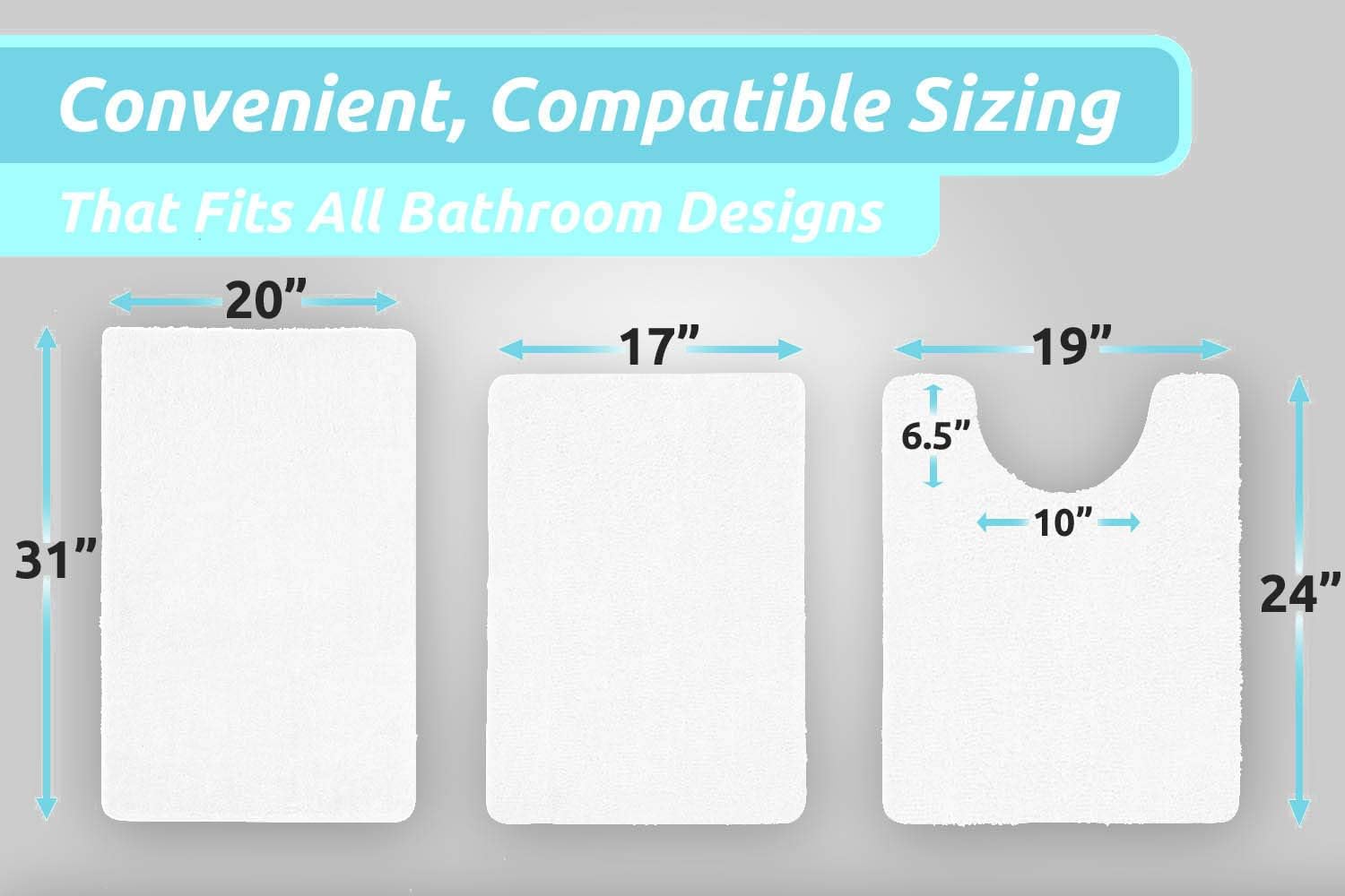 Luxe Rug White Plush Bathroom Rugs Bath Shower Mat Set w Non Slip Microfiber Super Absorbent Rug Alfombras para Baños (3, White): Home & Kitchen