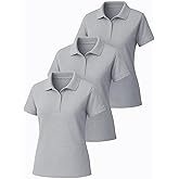 JustBlanks 3 Pack Women Polo Shirt Short Sleeve Polo Shirt – Regular Fit Pique Polo Shirt for Women 4-Button Polo Tee-3 Pack