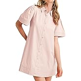 Meyhad Womens Short Sleeve Button Down Mini Shirt Dress Lapel Collar Short Dresses with Pocket