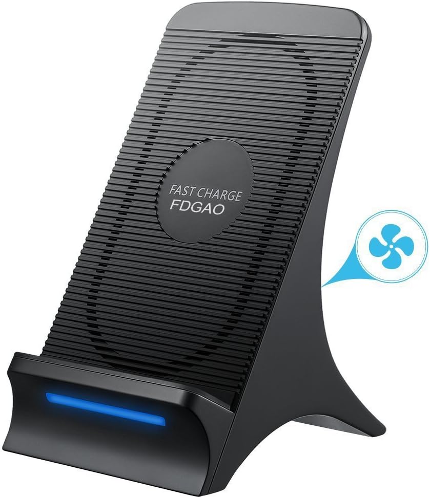 Fast Wireless Charger, Wireless Charging Stand with Cooling Fan 10W Quick Charging for Samsung Galaxy S9/S9 Plus/S8/S8 Plus/Note 8/S7/S7 Edge/Note 5, 7.5W Quick Charging for iPhone 8/8 Plus/iPhone X