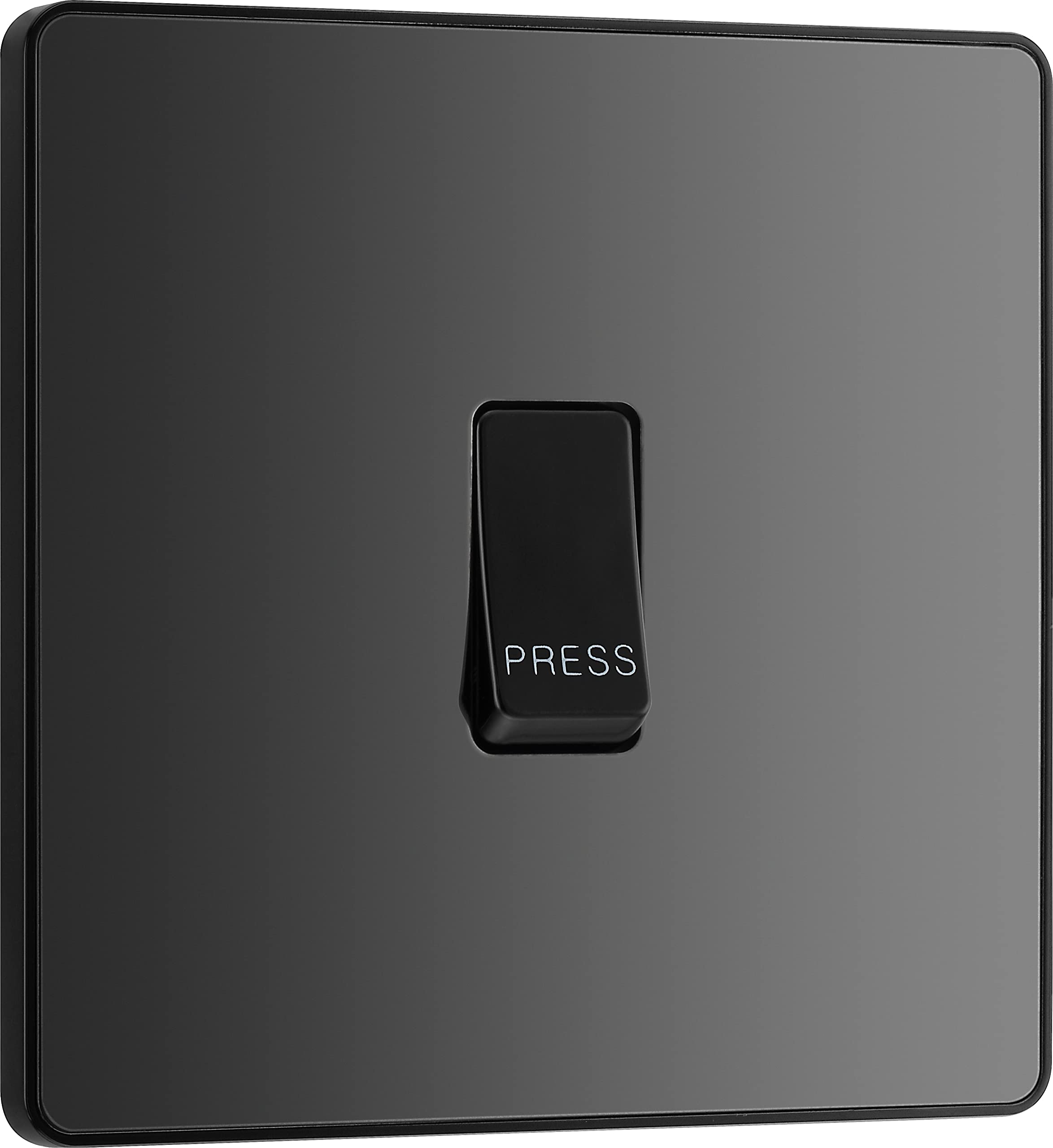 BG Electrical Single Retractive Press Switch, Screwless Front Plate, Round Edges, 1 Way, Evolve, Black Chrome, 10A, PCDBC14B