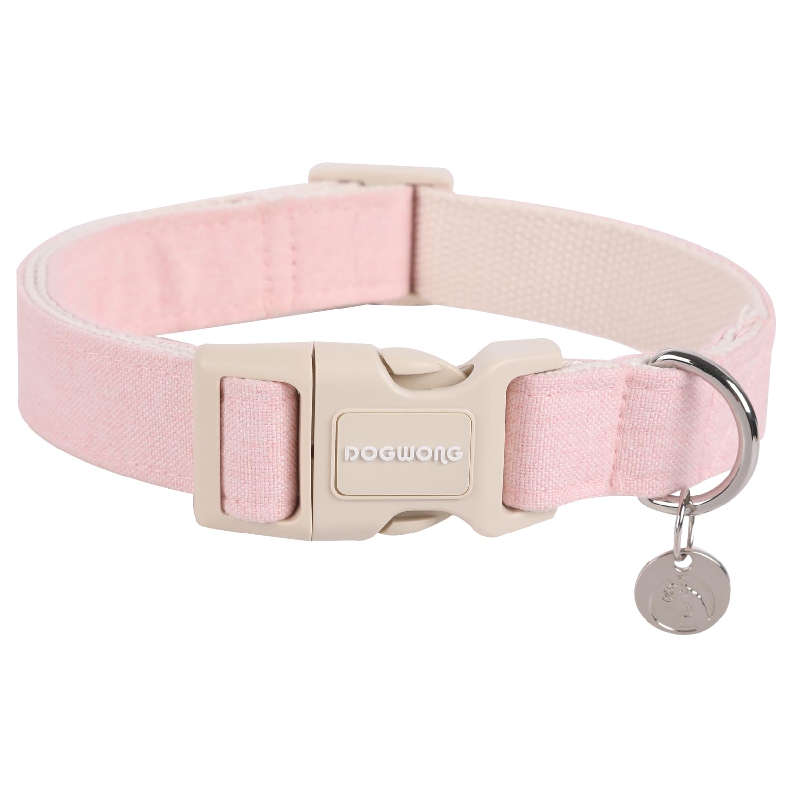DOGWONG Cotton Hemp Pink Girl Dog Collar for Small Dogs XS | Heavy-Duty Dog Collar Adjustable Soft Natural Fabric Pet Cute We