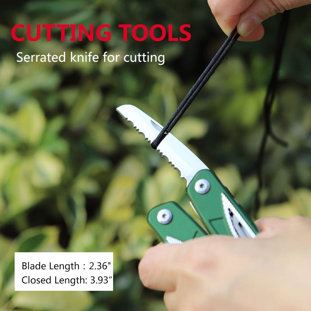 Multitool Pliers with Anodized Aluminum Handle, 13 in 1 Multipurpose Stainless Steel Survival Kit with Safety Lock,Saw,Serrated Knife, Screwdriver,Wire Cutter for Outdoor Camping, Hunting