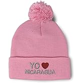 Custom Pom Pom Beanies for Women Yo Amo Nicaragua Embroidery Skull Cap Winter Hats for Men Acrylic One Size