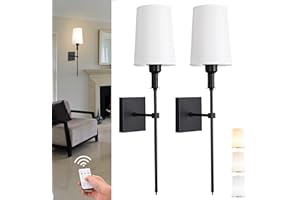 Bailoch Black Rechargeable Battery Operated Wall Sconces Set of 2, Cordless Dimmable Battery Powered Wall Lights with Remote, Wireless Wall Lamp Lighting Fixture for Bedroom Living Room